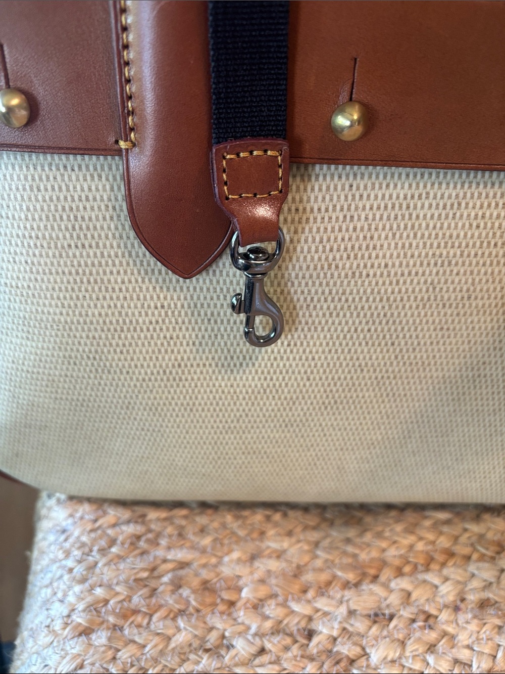 Dooney & Bourke Brown Leather & Cream Canvas Satchel with Adjustable Strap - Picture 7 of 11